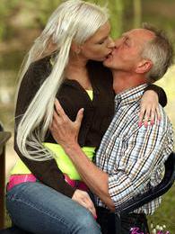 KiloPics presents: Horny blonde teenage beauty riding an old stiff schlong