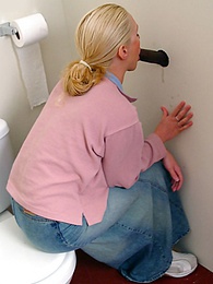 KiloPics presents: Blonde girl Jamie sits on the toilet and blows a black gloryhole dong