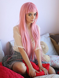 KiloPics presents: Teen sweetheart with a long pink hair gets nude and flashes her gorgeous breasts and pussy