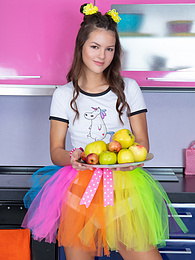 KiloPics presents: Mind blowing and breathtaking brunette beauty playing with fruits after she gets fully naked for the camera.