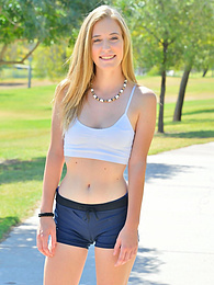 KiloPics presents: Sporty blonde babe Dakota strips her clothes and flaunts her hot body outdoors