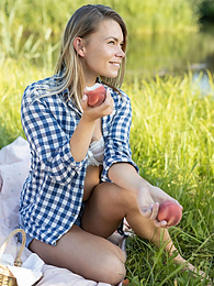 KiloPics presents: Skinny blonde Paulina gets naked on a blanket in a field of wheat