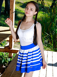 KiloPics presents: Fresh-Faced russian beauty Mia Grandy gets totally naked on a picnic table in a garden